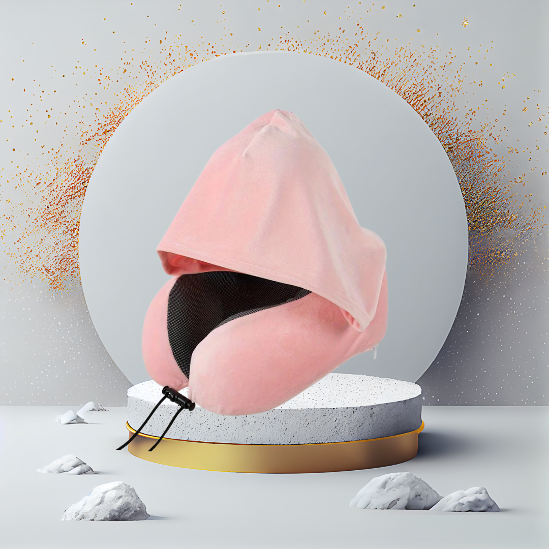 כרית צוואר לטיסה עם כובע מתקפל