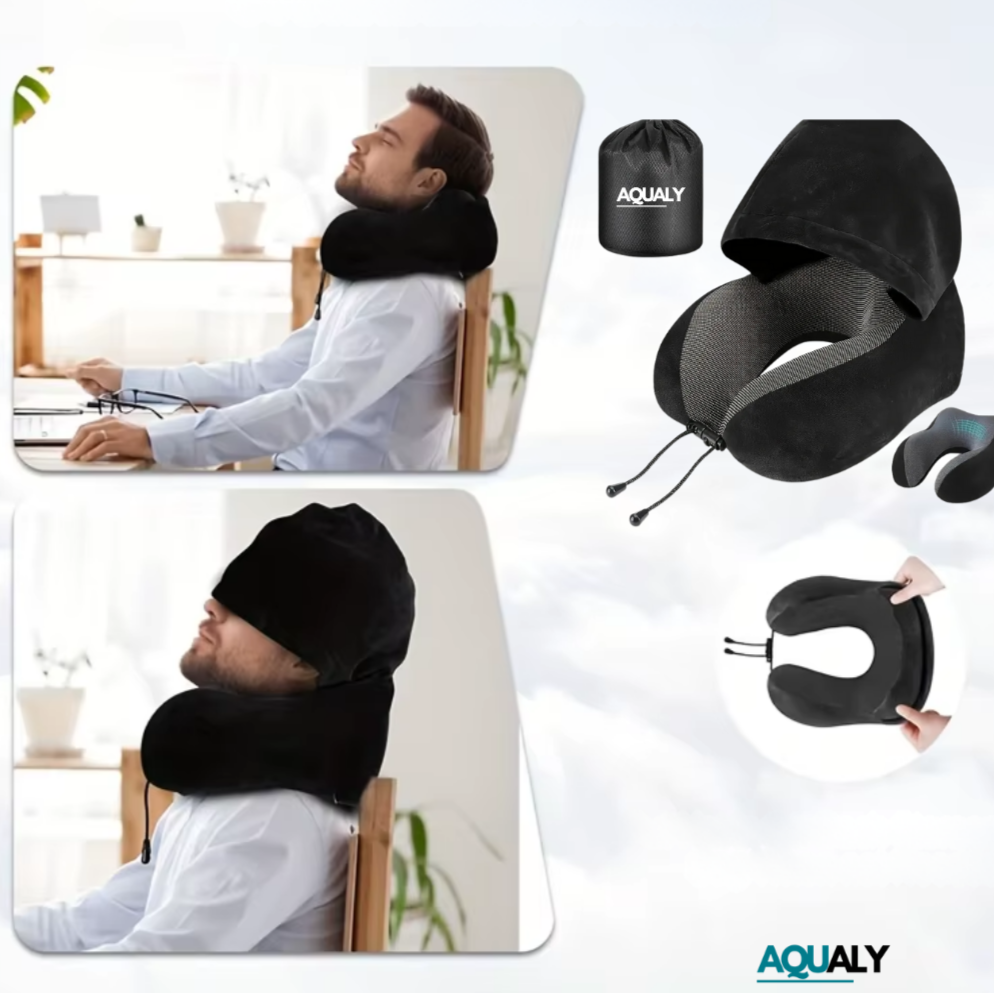 כרית צוואר לטיסה עם כובע מתקפל