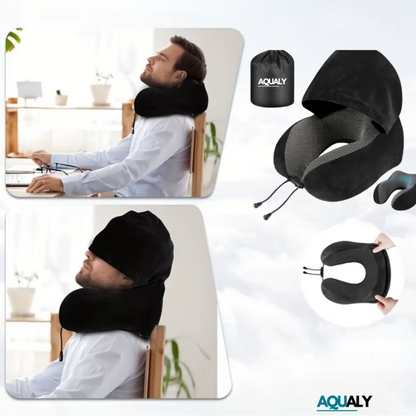 כרית צוואר לטיסה עם כובע מתקפל