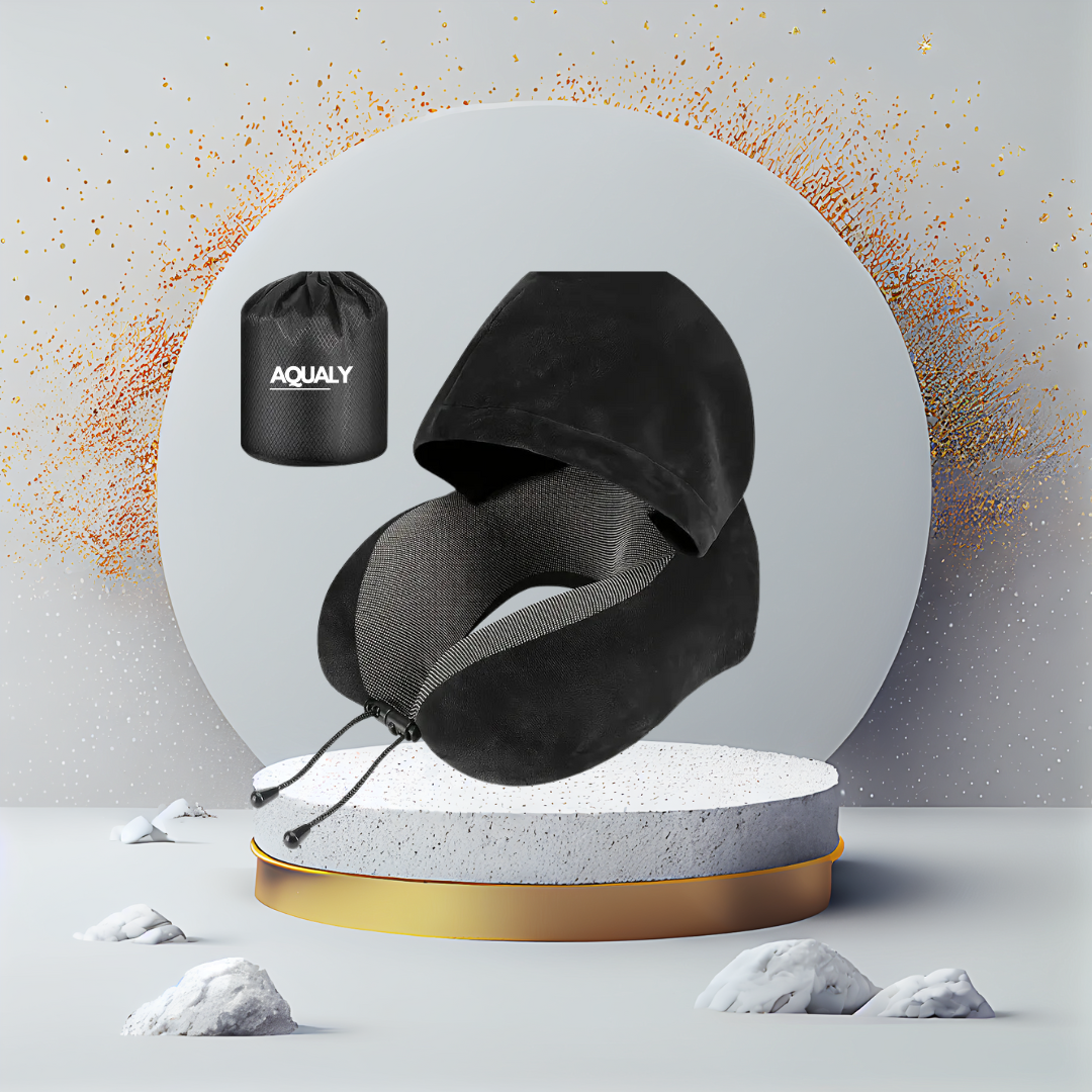 כרית צוואר לטיסה עם כובע מתקפל