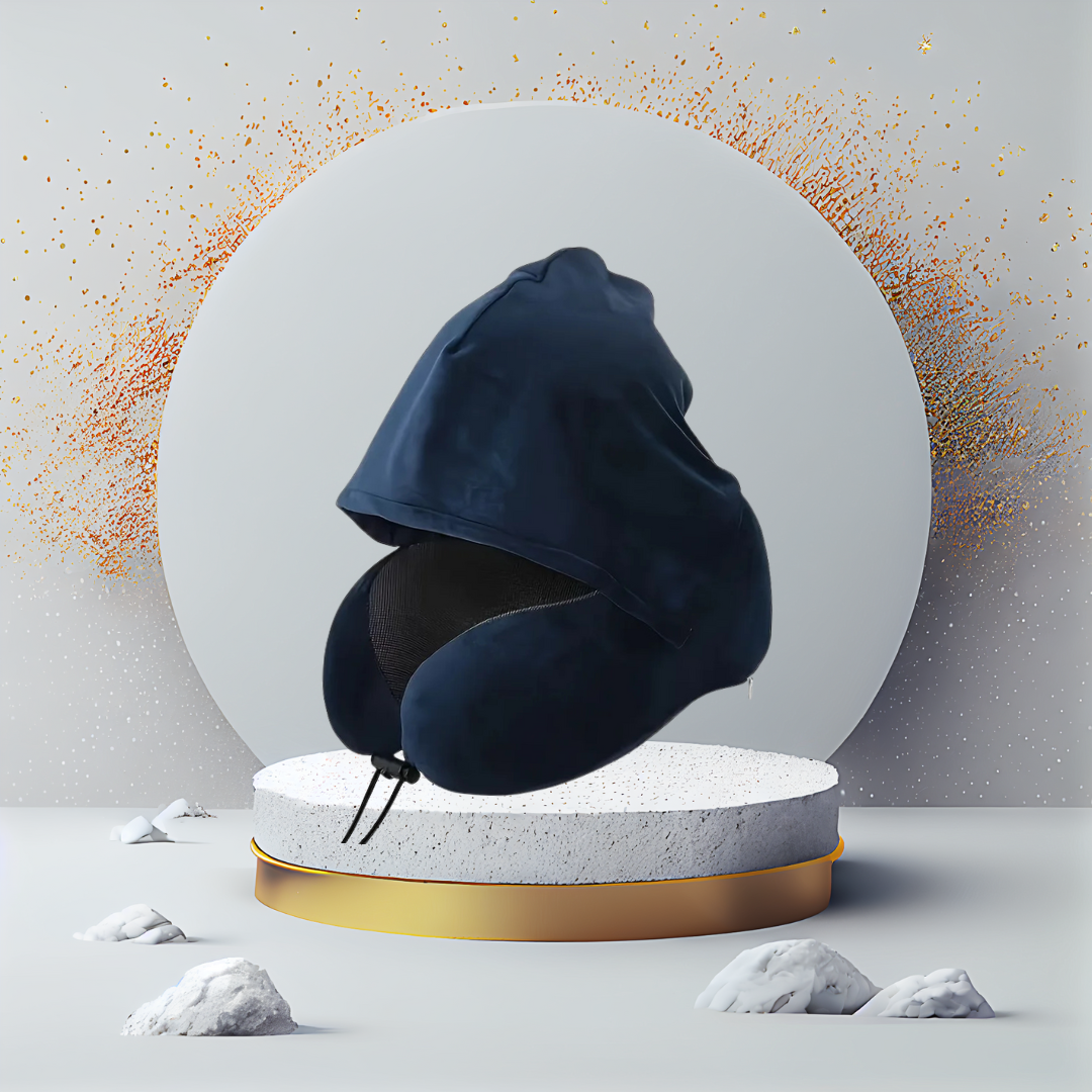 כרית צוואר לטיסה עם כובע מתקפל