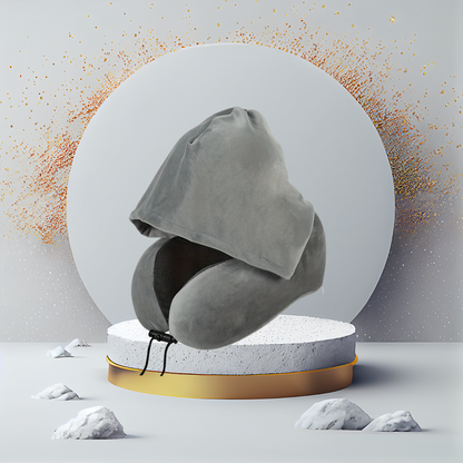 כרית צוואר לטיסה עם כובע מתקפל